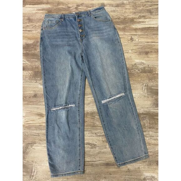 Abound Button Fly Distressed Mom Denim Jeans High Rise Ankle Crop Women’s Sz 32 - Picture 1 of 7